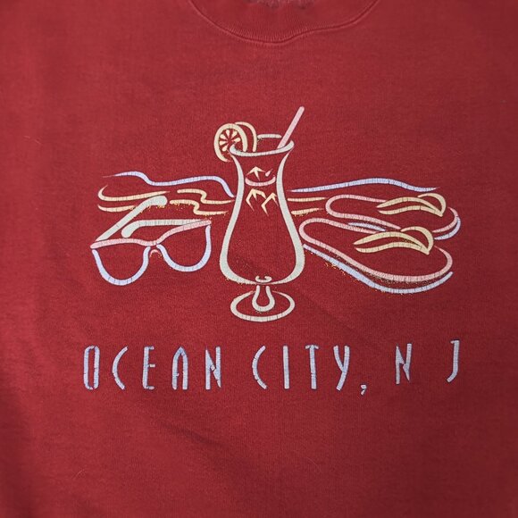 Jerzees Sweatshirt Red Ocean City NJ Graphic Pullover Vintage Style – Unisex L - Picture 2 of 6